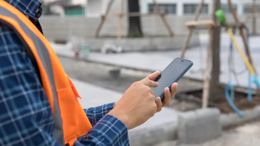 An employee using a company mobile at work
